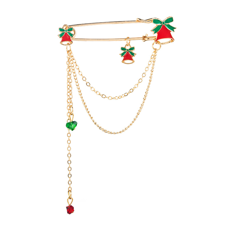 Christmas Series Alloy Color Dripping Oil Bowknot Bells Chain Brooch Tassels Christmas Accessories display picture 5