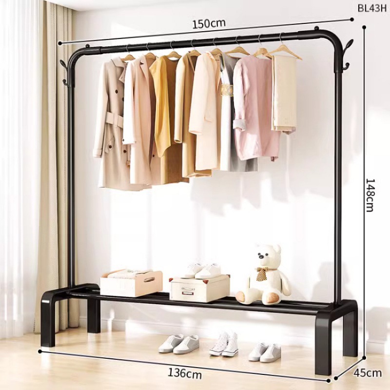 Dormitorio doméstico simple percha de ropa balcón percha de ropa varilla de secado de hierro forjado percha de secado de doble varilla piso vertical