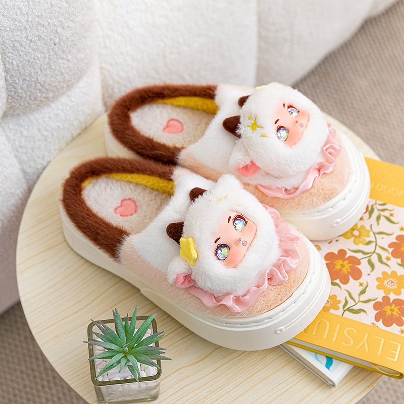 zapatillas de algodón de dibujos animados niñas lindos zapatos de peluche pareja de invierno para damas zapatillas de cabello cálidas interiores
