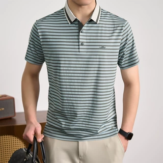 专柜桑蚕丝男士t恤夏季短袖翻领时尚休闲商务polo衫爸爸上衣批发