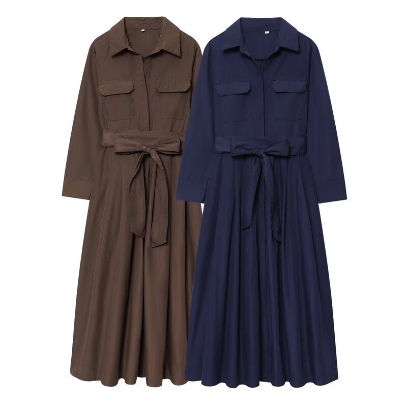 Pb&Za Cross-Border Supply 2025 Winter New European and American Style Fashionable Casual Poplin Shirt Dress