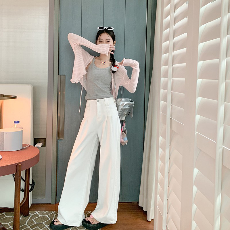 曾小咸 白色高腰阔脚牛仔裤女秋季宽松显瘦直筒裤长裤子2025新款|undefined