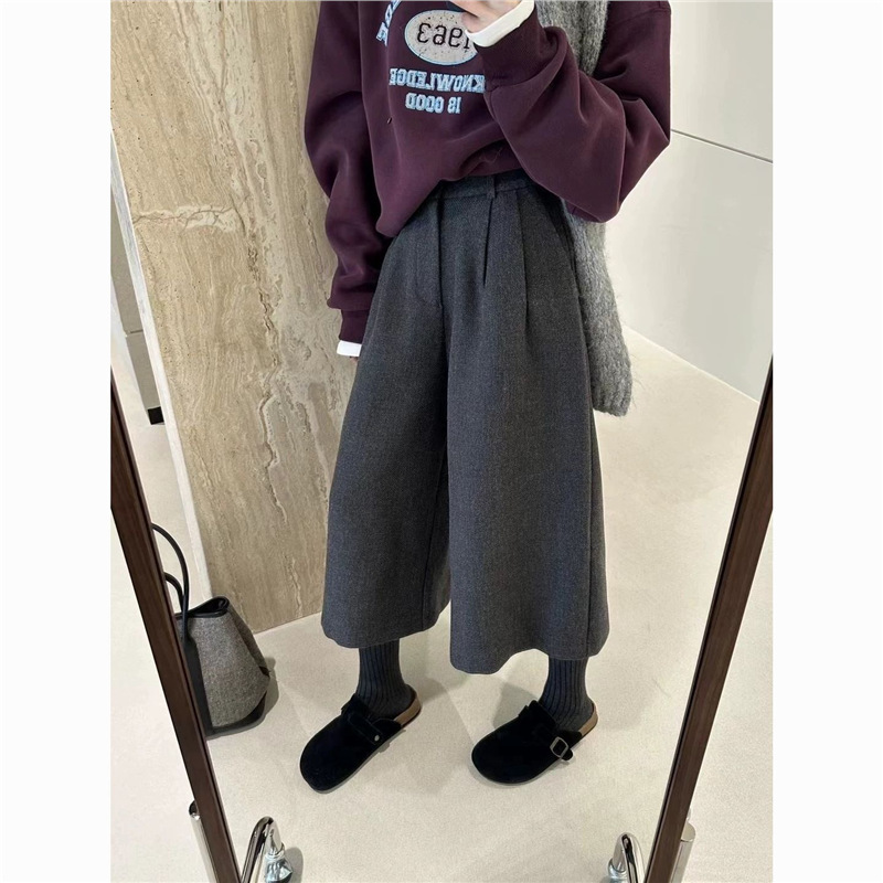 十三行高货日系呢子7分阔腿裤穿搭秋冬新款时尚高腰百搭休闲裤