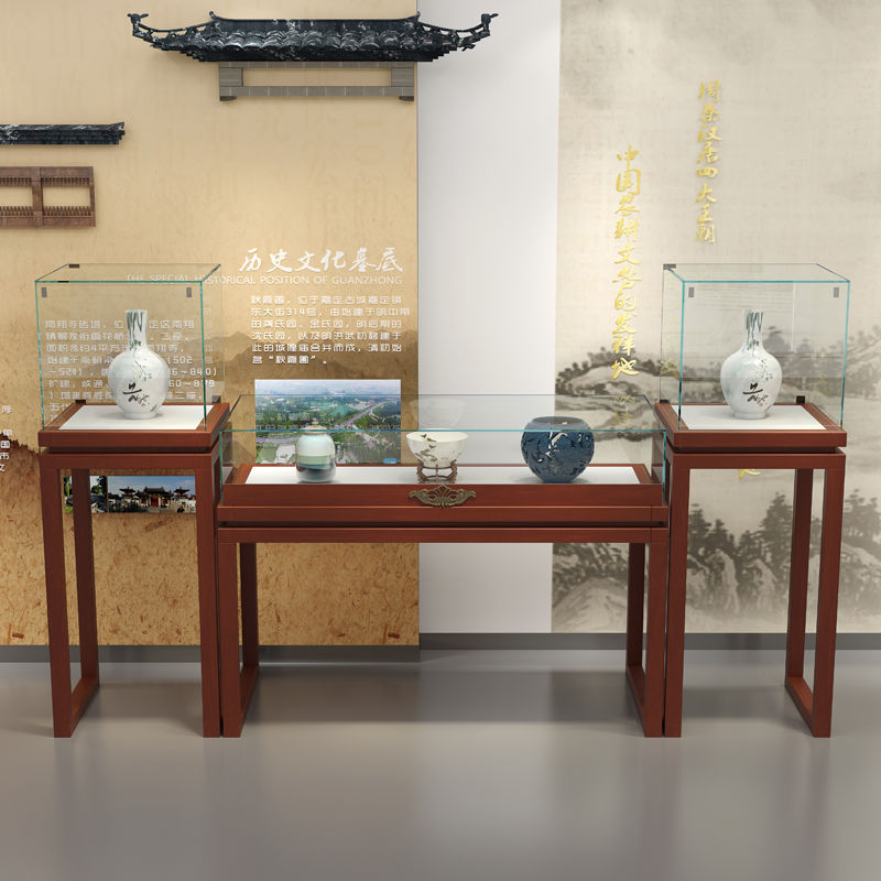 实木珠宝展示柜玻璃透明复古中式烤漆展柜台仿古玉器首饰展示架柜