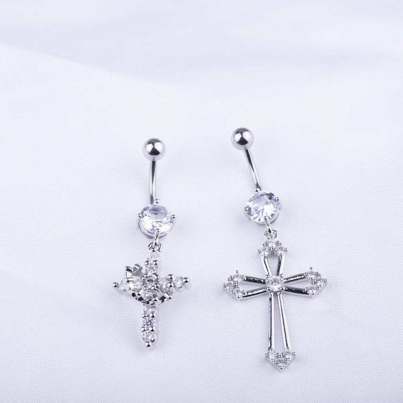 Diamond Crown Cross Belly Button Ring Gold Dangle Body Piercing Jewelry detail image 13