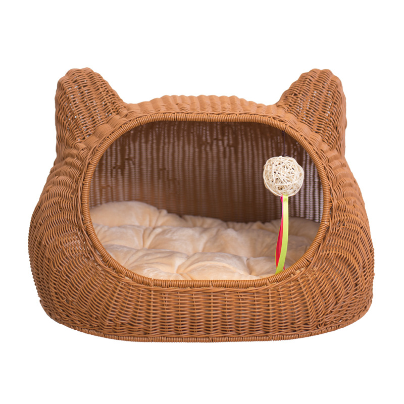 Cuatro estaciones generales de otoño y invierno caliente imitación de caña tejida de gato casa para gatos desmontable casa roja de gato casa para perros