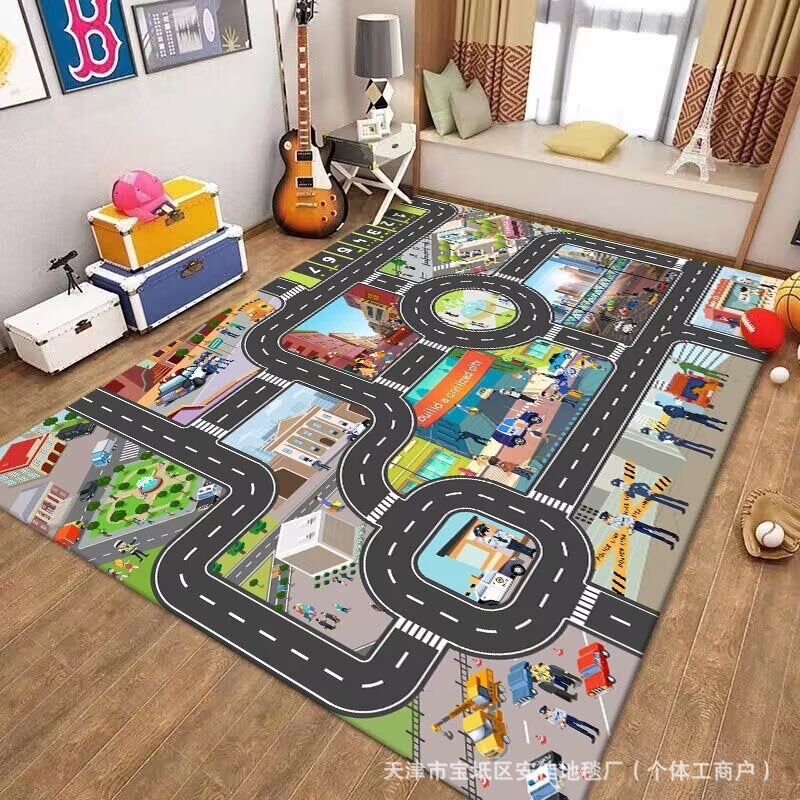 クロスボーダー子供用カーペットクリスタルベルベット駐車場クライミングマットゲーム交通道路フロアマット早期教育幼稚園カーペット|undefined