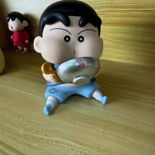 Crayon Shin-Chan Face-Punching Foodie Shin-Chan Trendy Figurine Cartoon Anime Desktop Accessory Hand-Made Trendy Toy Table Pet