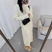 气质优雅高领针织连衣裙女2025秋冬新款加厚宽松显瘦打底毛衣长裙