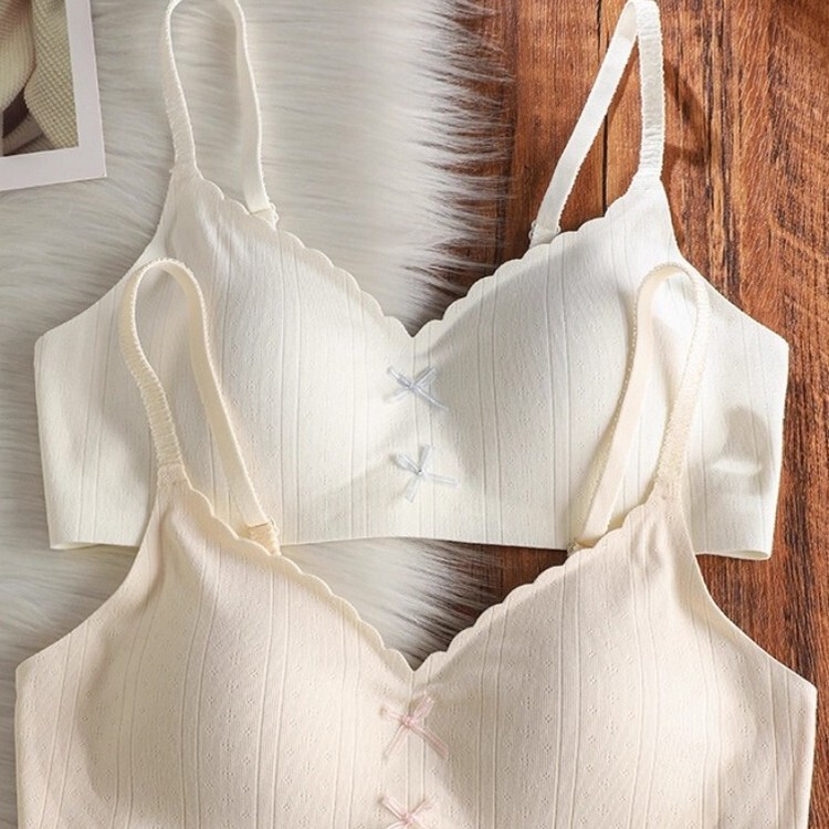 Threaded Cotton Sweet Small Breast Push-Up Bra for Women, Thin Breast-Retracting Anti-Sagging Seamless Comfortable Wire-Free Bra