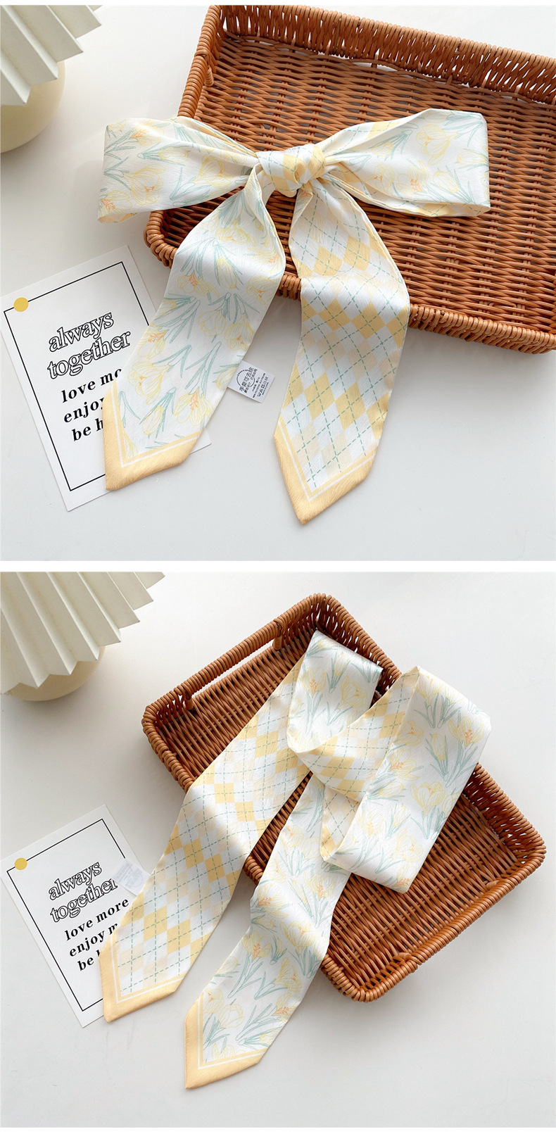 Silk Scarf Classification Polyester Material Fashion Thin Narrow Strip Small Silk Thin Scarf Hair Ribbon 7*130