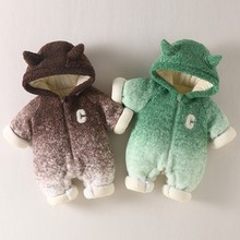 清仓秋冬季加绒加厚男女宝宝夹棉连体衣儿童外出服装爬服婴儿衣服