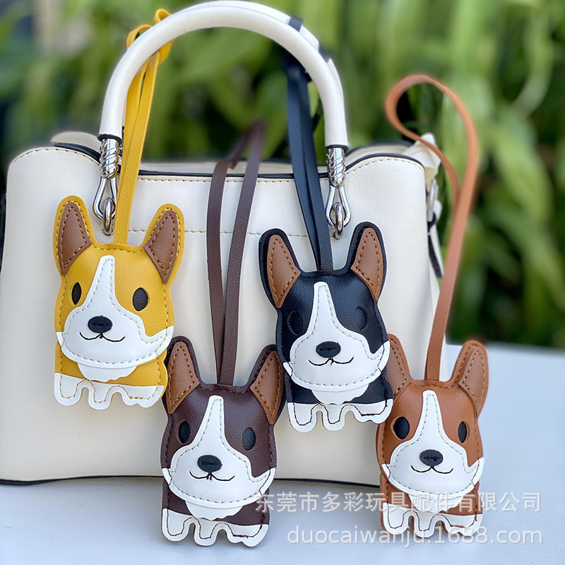 New Corgi Puppy Bag Pendant Leather Bulldog Car Keychain Pendant Cute Corgi Leather Pendant
