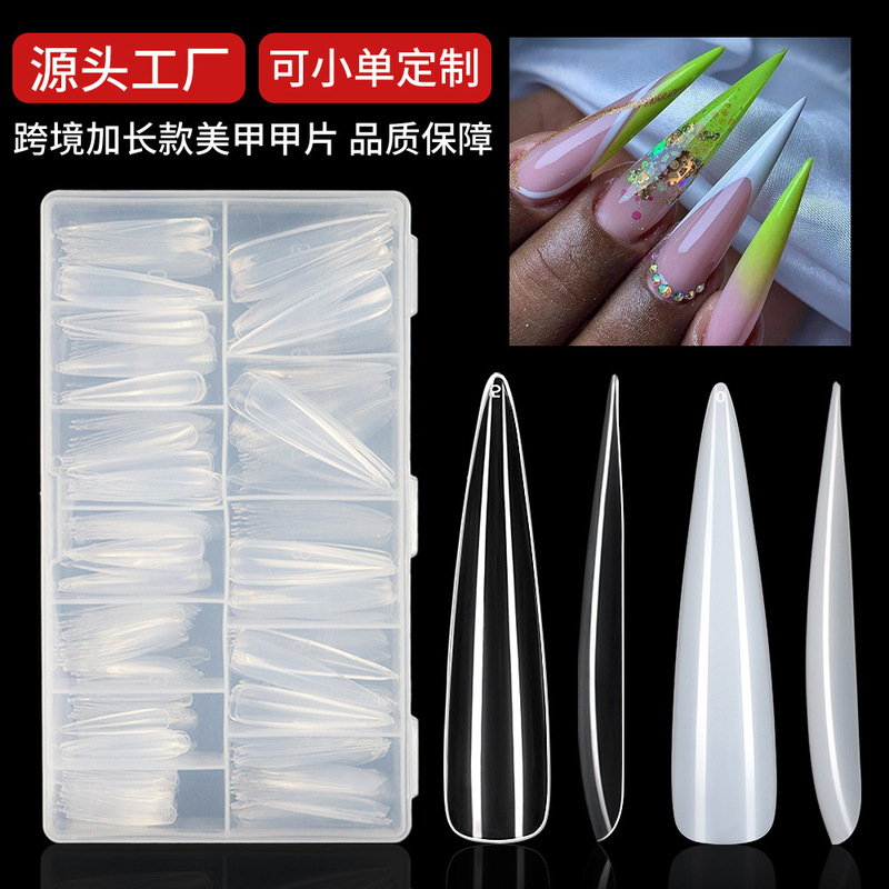 European and American Style Extra-Long Nail Tips, 504 Pieces in a Box, Transparent Extension Nail Tips, Water Drop Art Nail Tips, Pointed Nail Tips, Nail Art Tips