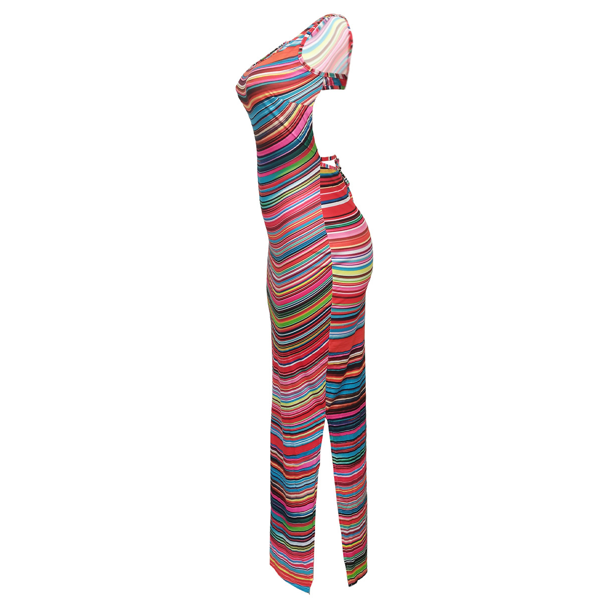 Women Clothing Spring Summer Sleeveless Colorful Printing Split Dress