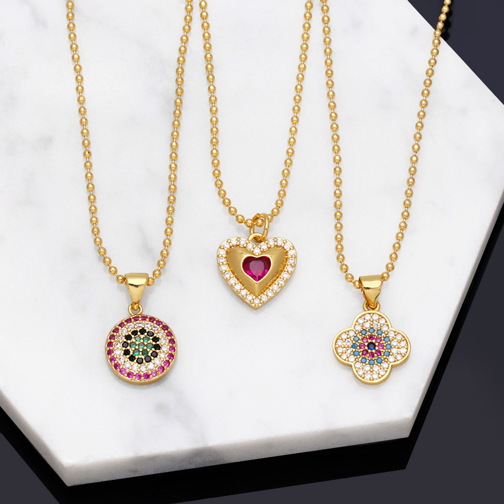 Fashion Devilu0027s Eye Heart Four-Leaf Clover Micro Inlaid Colorful Zircon Clavicle Chain Necklace