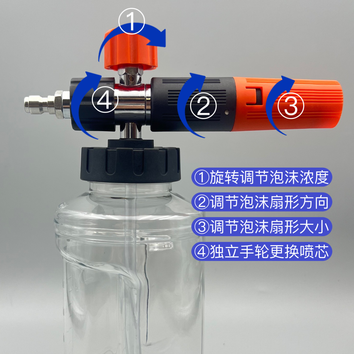 厂家直销新品高压清洗机泡沫壶 洗车水管pa壶泡沐喷壶双色 浓泡沐