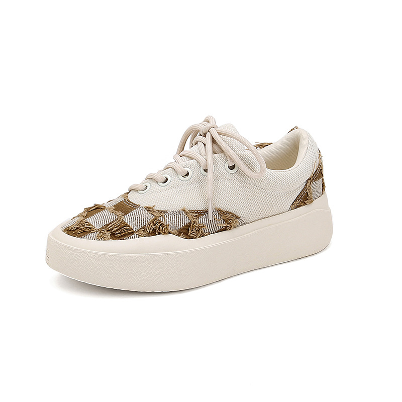 Blogger's Same Style Fashionable and Versatile Thick Sole Casual Board Size, Heightened Lace up Small White Shoes,_voghion.com