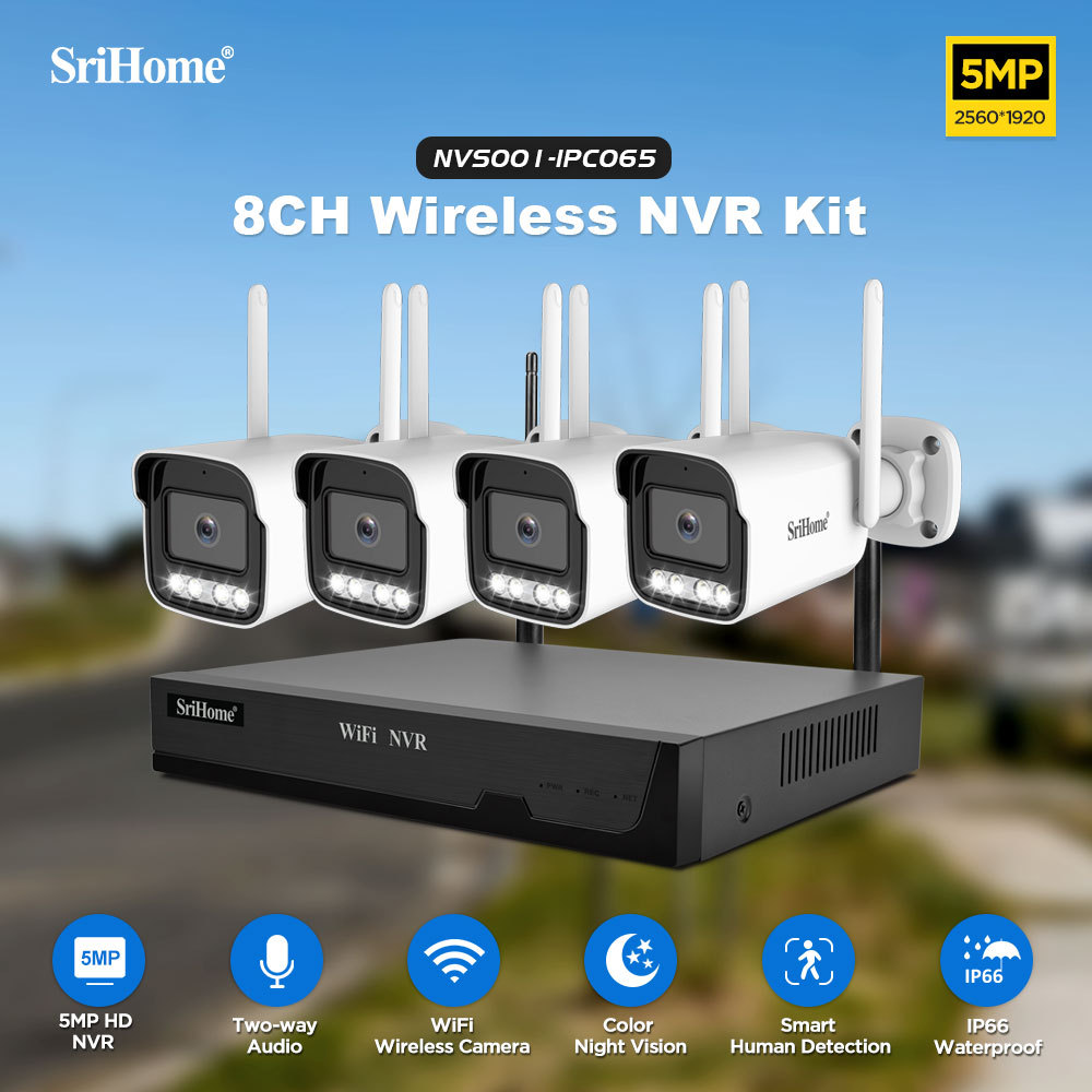 Srihome 5 megapiksel kablosuz izleme seti, 4 kanallı NVR, Wifi