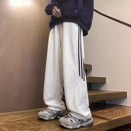 美式条纹卫裤男款春秋季新款宽松直筒运动裤子男生潮流休闲长裤