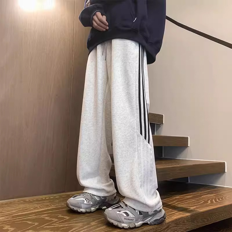 American-Style Striped Sweatpants for Men, New Spring and Autumn Loose Straight-Leg Sports Pants, Trendy Casual Long Pants for Boys
