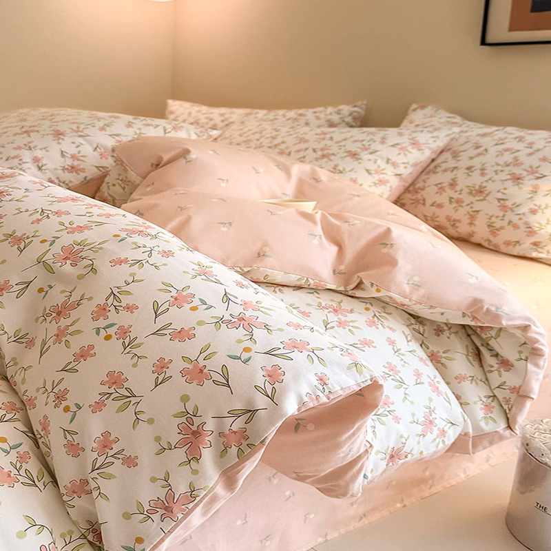 Juego de cuatro piezas de algodón 100 piezas de algodón puro 2024 nuevo estilo sábana floral funda de edredón sábana cama juego de cama de tres piezas