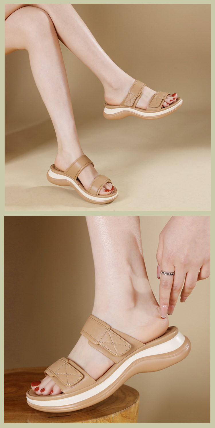 Dép sandal nữ xỏ ngón đế dày chống trơn mùa hè 2026 — Màu nâu, Màu camel, Màu xanh ngọc chi tiết 9