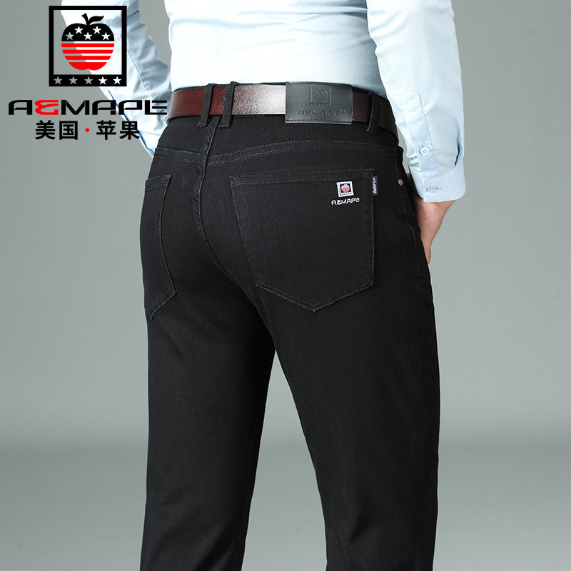 Genuine goods American Apple autumn and winter jeans men's business straight middle-aged loose stretch mid-high waist casual Denim