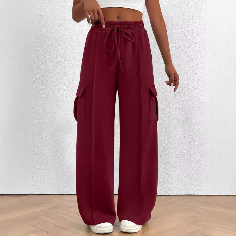 Women's Running Pants Autumn and Winter Loose Wide Leg Casual Pants Casual Exercise Jogging Pants with Pockets