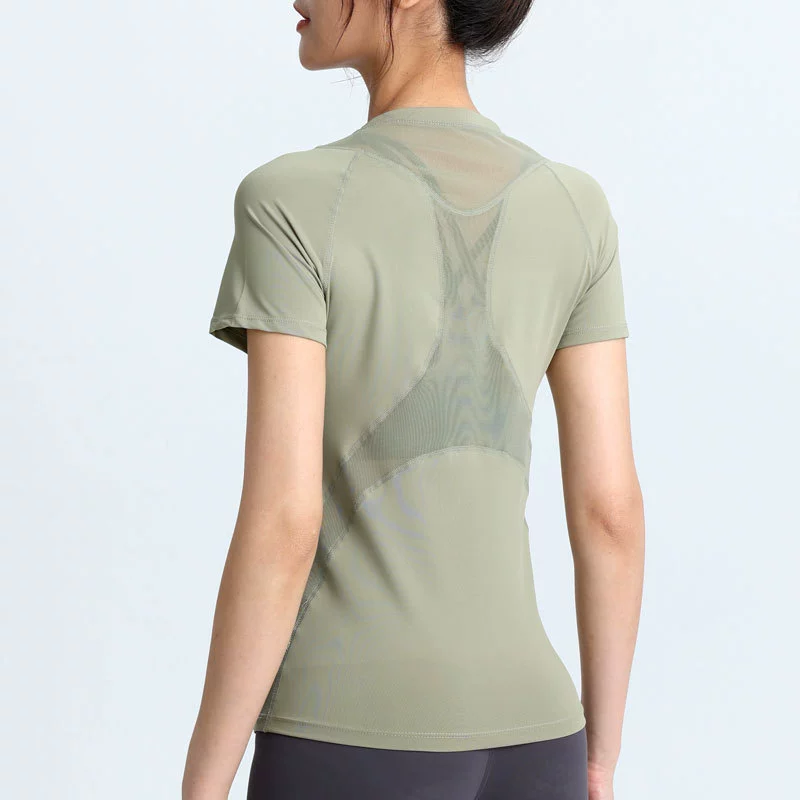 Одежда для йоги Женская приталенная Спортивная футболка с короткими рукавами для похудения Быстросохнущая дышащая сетчатая одежда для фитнеса Спортивный топ для бега