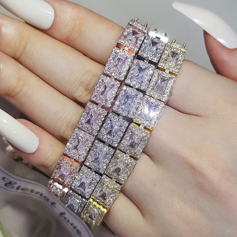 Daisy luxury fashion micro set zircon square multicolor men's and women's bracelet s5779_voghion.com