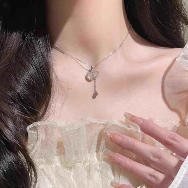 S925纯银新中式白玉髓葫芦项链女轻奢风高级感设计流苏铜钱锁骨链|undefined