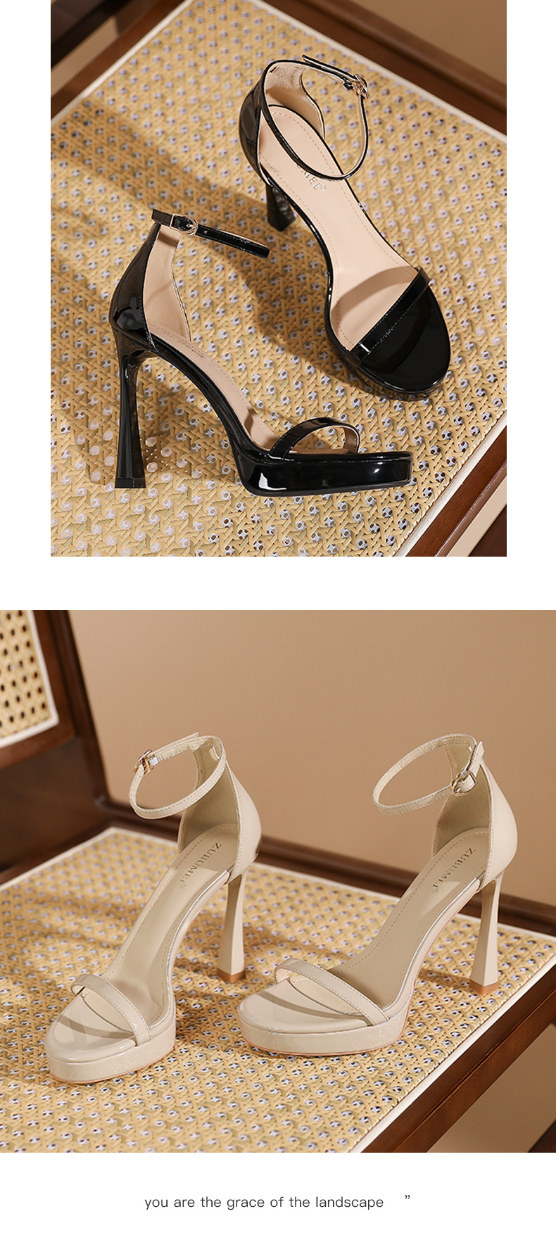 Sandal cao gót nữ quai ngang khóa cài, gót 9 cm, đế platform — Da-9cm chi tiết 8