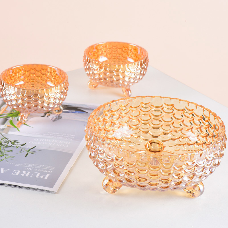 Europa creativa punto ámbar frutas de vidrio frutas bocadillos frutas secas mesa de té decoración escamas de pescado tazón al por mayor