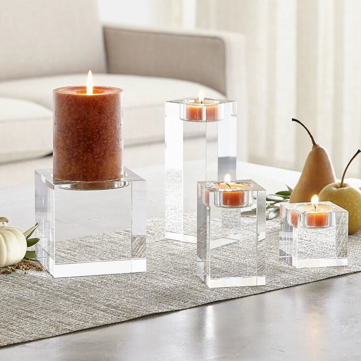 Crystal stone light luxury square candlestick ornaments romantic white crystal candlelight dinner candle holder dining table tray decoration