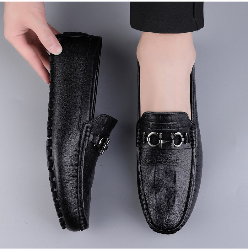 Giày lười nam da bò họa tiết vân cá sấu, đế bệt, cổ thấp, form rộng — 8080 màu xanh lam, 8080 màu đen, 8335 Màu nâu, 8335 màu đen chi tiết 18