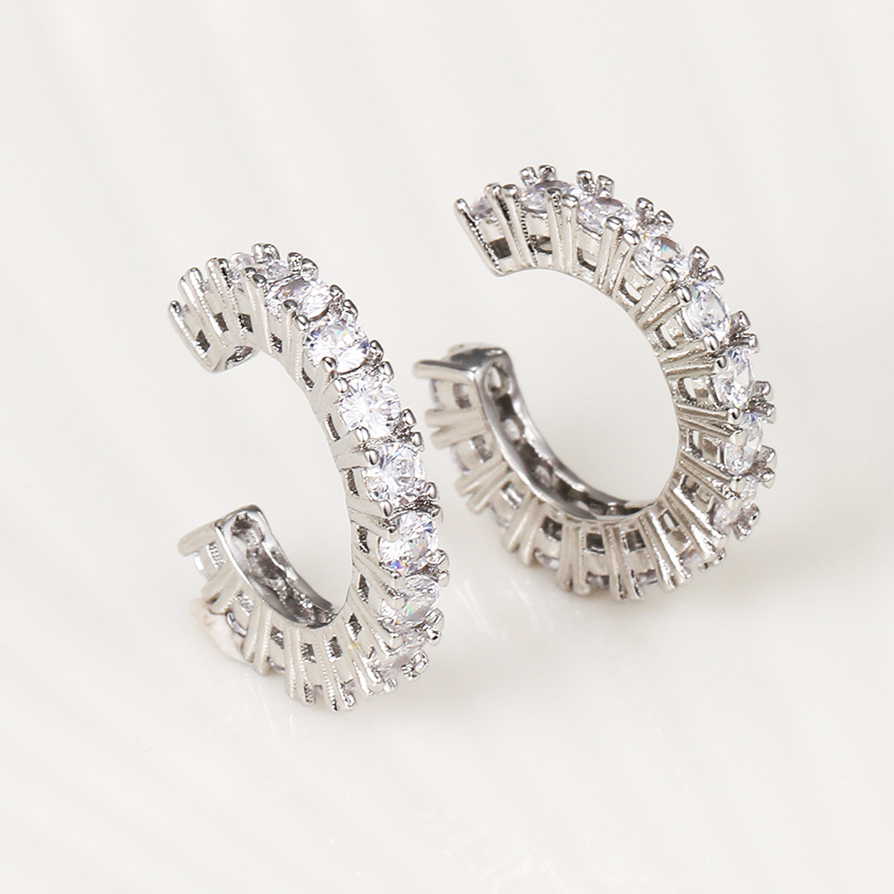 orecchini senza orecchie in zircone placcati in oro rame orecchini semplici creativi alla moda orecchini Super Flash con una sola fila di diamanti clip per orecchio_voghion.com