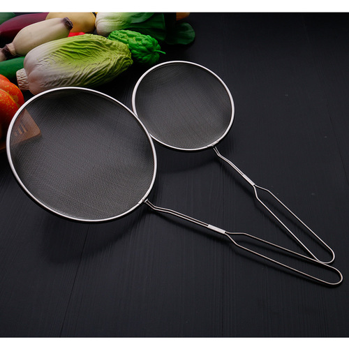 Stainless steel colander, household kitchen frying spoon, steel handle with hook, hangable filter, floor stall supply colander