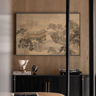 宋代美学山水客厅背景画新中式书房茶室装饰画民宿酒店软装壁画-阿里巴巴