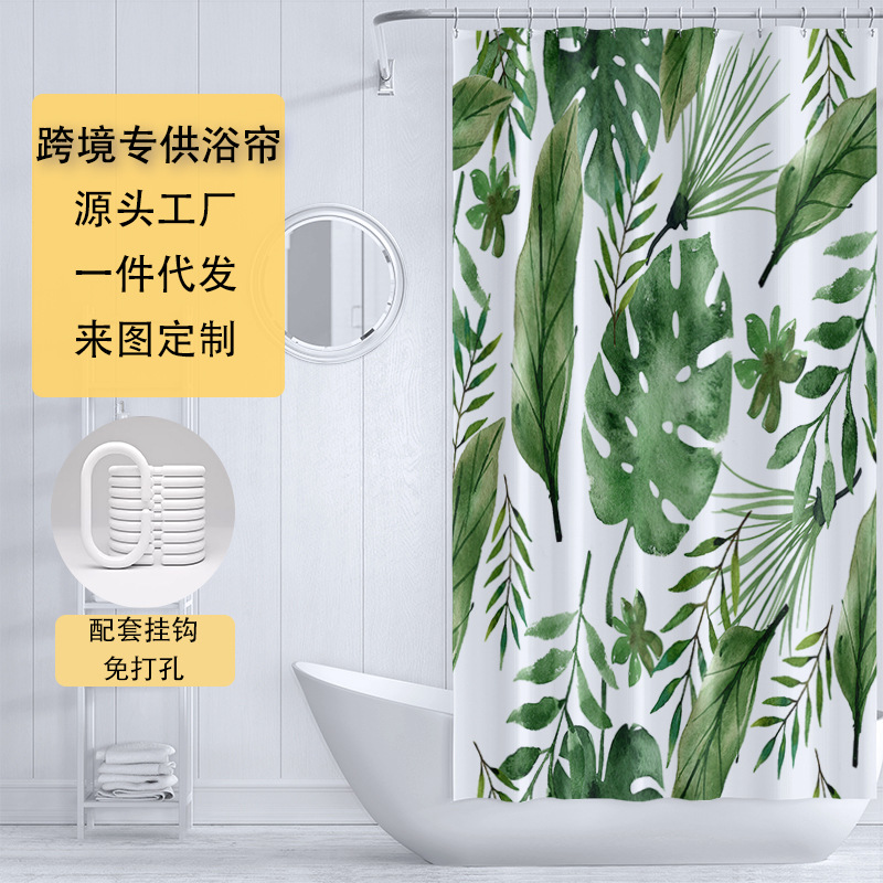 Amazon's Popular E-Commerce Product: Digital Printed Waterproof Polyester Shower Curtain with Leaf Design for Bathroom Partition