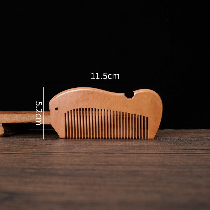ロングヘア用の天然ピーチウッドコーム、アンティークヘアコーム、細かい歯の静電気防止家庭用コーム、刻印ロゴ|undefined