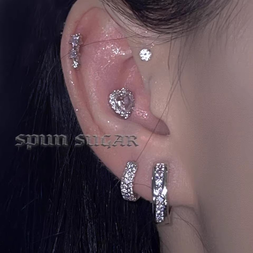 Zircon Bow Heart Sırğa və Qulaq Manjeti Dəsti