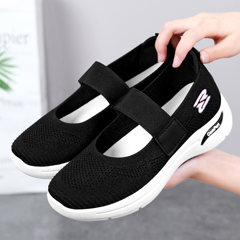 Zapatos de mujer verano nuevo estilo pantuflas ropa exterior de mujer transpirable de un pedal zapatos casuales de fondo suave tejido volador medio arrastre zapatos individuales mujeres
