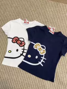 เสื้อยืดแขนสั้นสีขาว ลายการ์ตูนแมวน้อย สไตล์ฮิปฮอป แบบเกาหลี สำหรับผู้หญิง ใส่ในฤดูใบไม้ผลิและฤดูร้อน ดูไฮเอนด์ ทรงสลิมฟิต ใส่ได้หลายโอกาส ทันสมัย