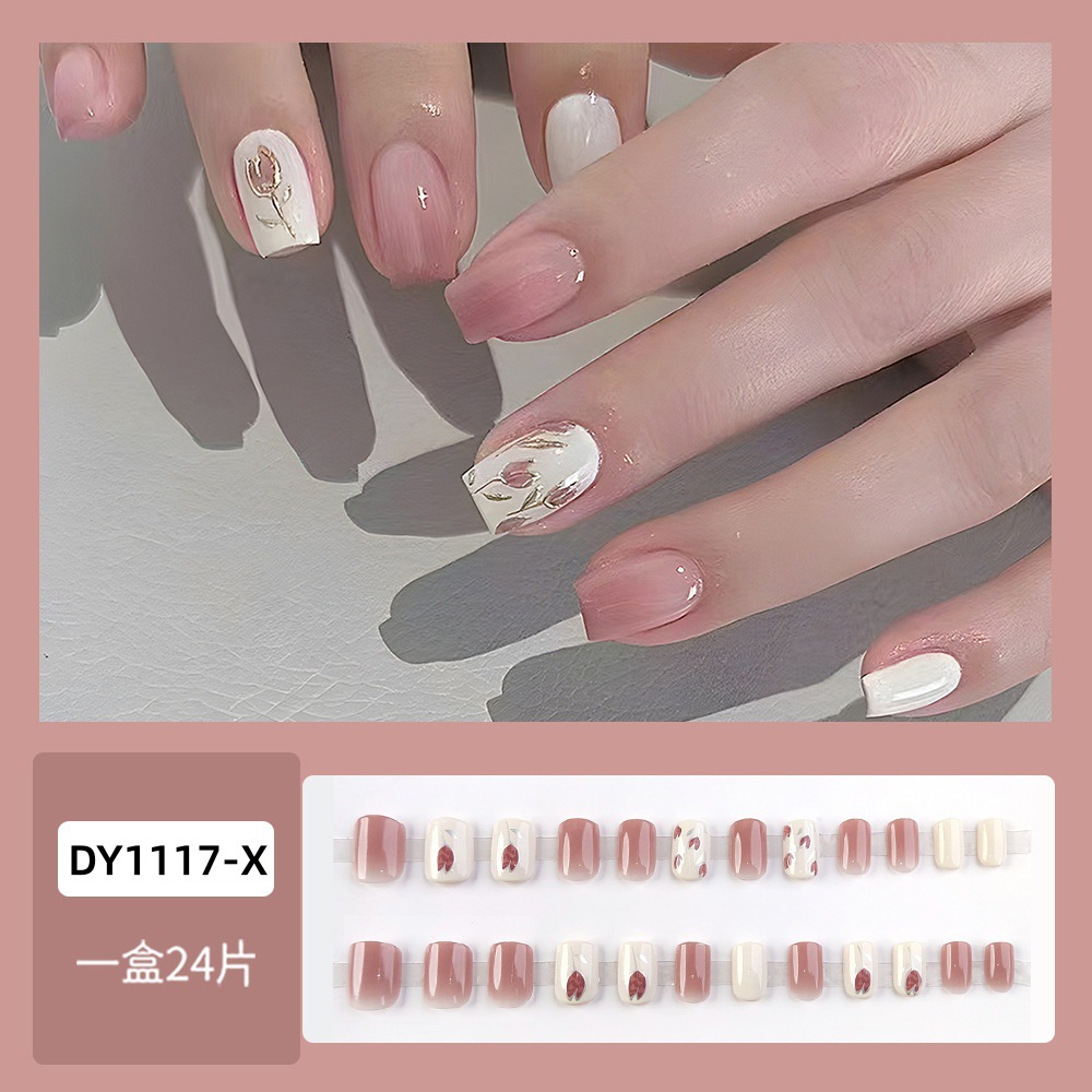 El comercio exterior más vendido blush gradiente usar uñas elegantes tulipanas manicure 24 piezas de parche de uñas en Europa image 3