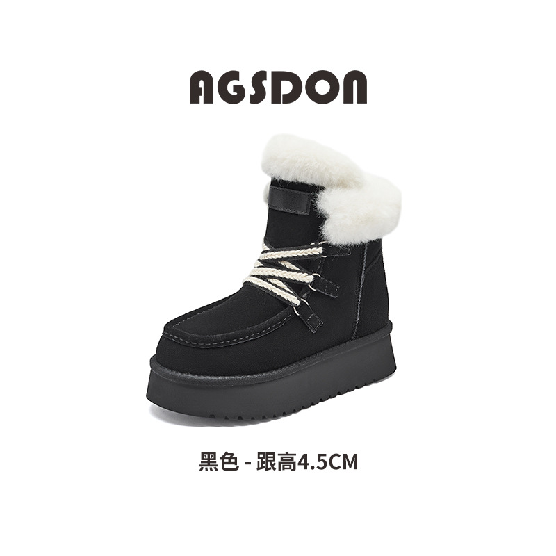 Botas de nieve de fondo grueso para mujeres de invierno 2025 nuevas botas cortas gruesas de lana y algodón