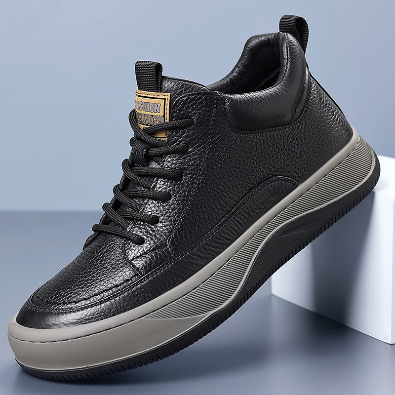 Invierno de piel de vaca de nuevo algodón zapatos de hombre de piel real más terciopelo grueso calentamiento casual zapatos de hombre zapatos de cabeza redonda