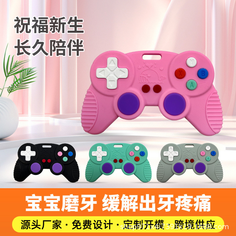 Navidad transfronteriza manija de juegos de descompresión de silicona de grado alimenticio diente infantil resistente a la comida mano palito de molienda de dientes para bebés