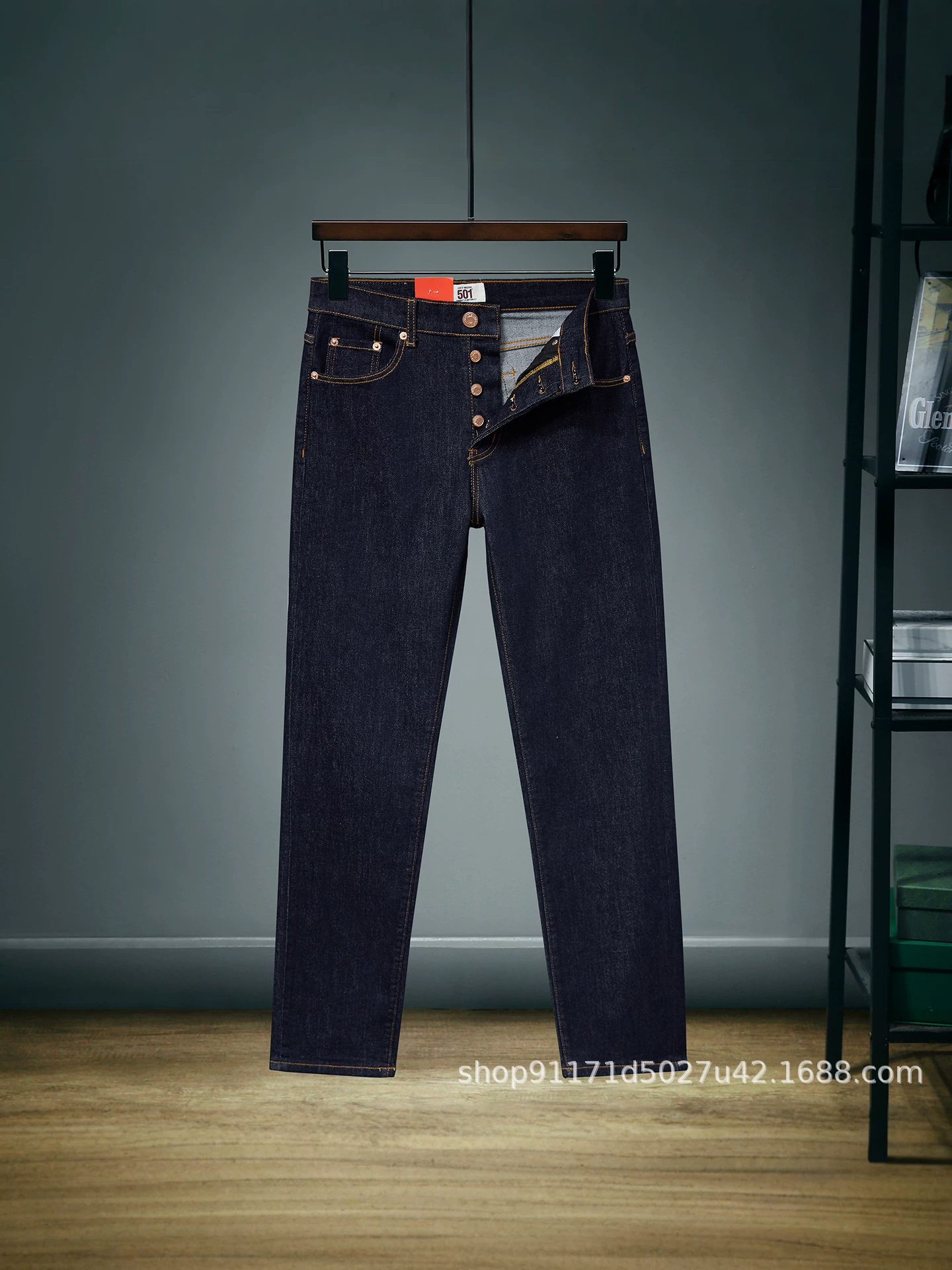 Loose straight jeans, elastic autumn classic trousers, American style
