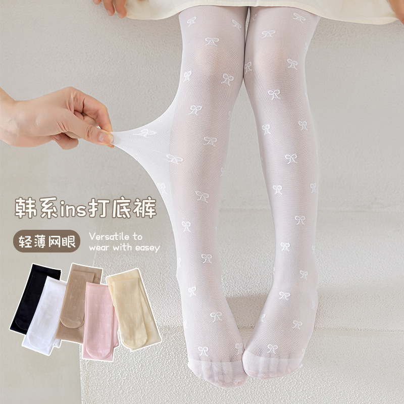 Children's summer ultra thin breathable white tights with bow